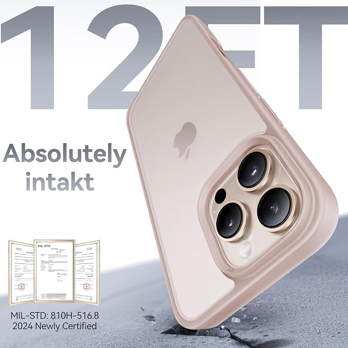 CASEKOO for iPhone 16 Pro Case, [Never Yellow Technology] [Mil-Grade Drop Protection] Translucent Slim Cover Women Men for iPhone 16 Pro Case Phone Case 6.1 inch, Rose Gold