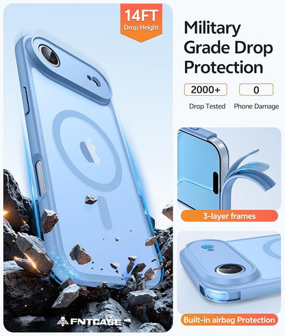 FNTCASE for iPhone Air Case: [Compatible with Magsafe] Translucent Matte Cases with [Full Camera Protection] [Screen Protector] Military Grade Shockproof Protective Phone Cover - Light Blue
