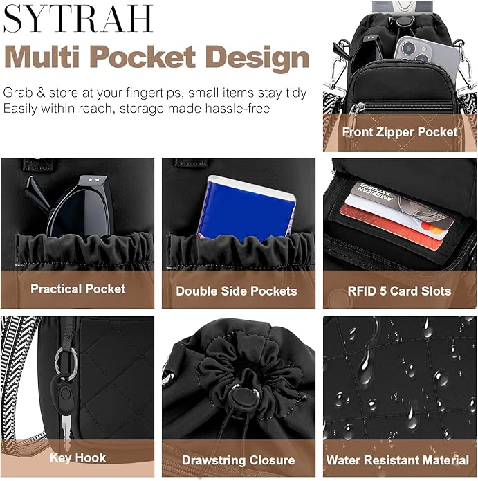 SYTRAH Water Bottle Carrier Bag with Strap, Water Bottle Purse with Phone Pocket 40oz for Walking Hiking