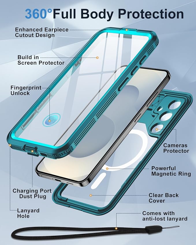 for Samsung Galaxy S25+ Plus Waterproof Case, [Fit for Magsafe] [IP68 Water Proof] [Built-in Screen Protector], Magnetic Heavy Duty Military Grade Rugged Phone Case for S 25+ Plus 6.7", Teal
