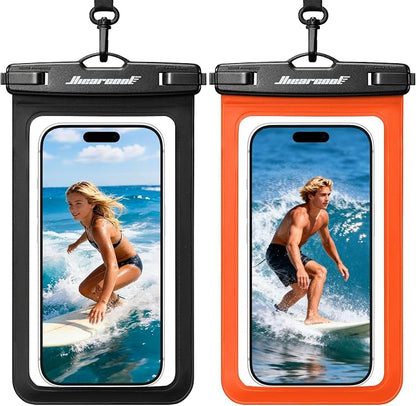 Hiearcool Waterproof Phone Pouch, Waterproof Phone Case, Waterproof Cellphone Pouch Under Water Beach Accessories for iPhone -Black&Orange -2Pack