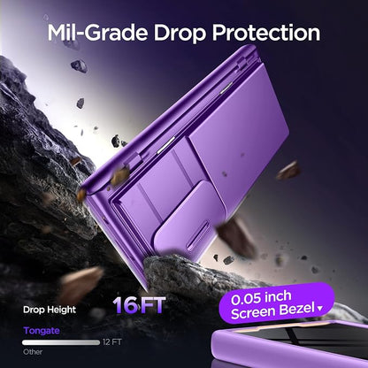 TONGATE Wallet for Z Fold 7 Case with Privacy Screen Protector, [4-Card Holder][Anti Spy] Built-in Large Stand & Slide Camera Cover Z7 Shockproof Phone Case for Samsung Galaxy Z Fold 7 2025 8", Purple