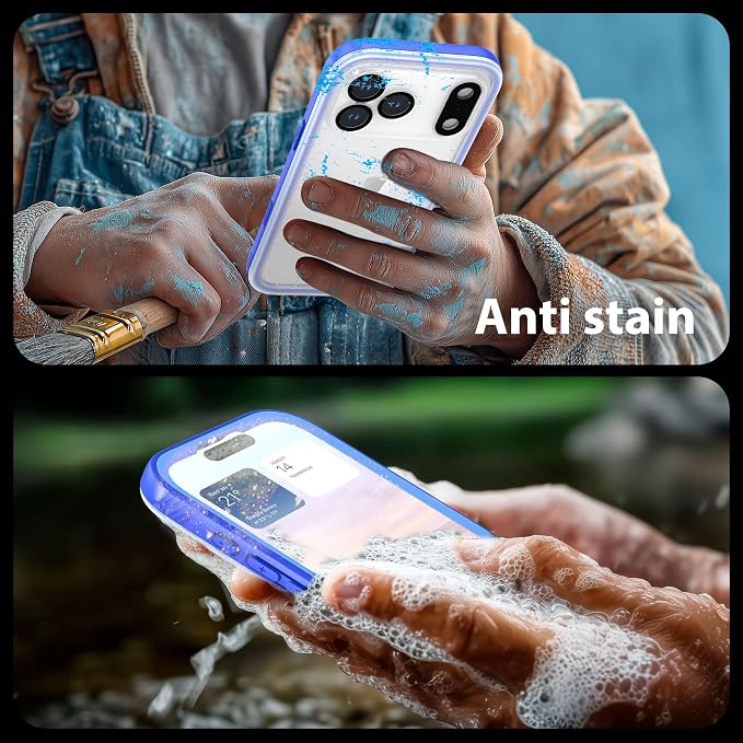 SPORTLINK for iPhone 17 Pro Waterproof Case - Built in Screen Protector Rugged/Dustproof/Full Body Shockproof/Dropproof/IP68 Underwater for iPhone 17 Pro Case 6.3 inch Blue/Frosted Clear
