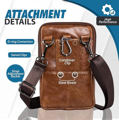 Hengwin Leather Cell Phone Holster Fit for iPhone 17 Pro Max 16 Pro Max 15 Pro Max 14 Pro Max Samsung Galaxy S25 Ultra S24/S23 Ultra Belt Pouch Shoulder Bag Crossbody Purse Case with Belt Clip (Brown)