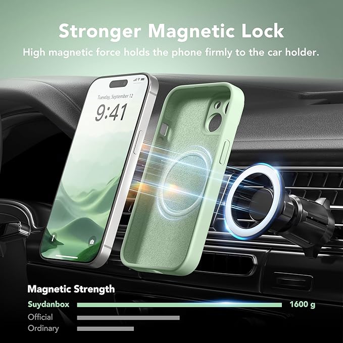 Magnetic for iPhone 13 Case, Compatible with MagSafe, [Full Camera Protection][Screen Protector] Silicone Shockproof Protective Phone Case for iPhone 13 6.1", Matcha