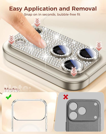 Goton for iPhone 17 Pro Max Camera Lens Protector Diamond Bling- Not Easy to Fall, Strong Adsorption, Glitter Metal Aluminum Alloy Rear Camera Screen Cover Accessories for 17 Promax, Silver
