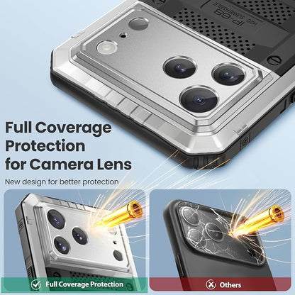 Mitywah Waterproof Case for iPhone 17 Pro Max, Rugged Metal Case with Built-in Screen Protector, Heavy Duty Full Body Shockproof Protective Cover 6.9 inch, Silver