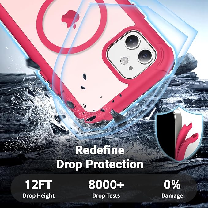 jaroco Magnetic for iPhone 12/12 Pro Case, [Compatible with MagSafe][Military Grade Drop Protection][Heavy Duty Protection][Non-Slip][Shockproof] 2-Layer Durable Bumper Phone Case 6.1''-Rose