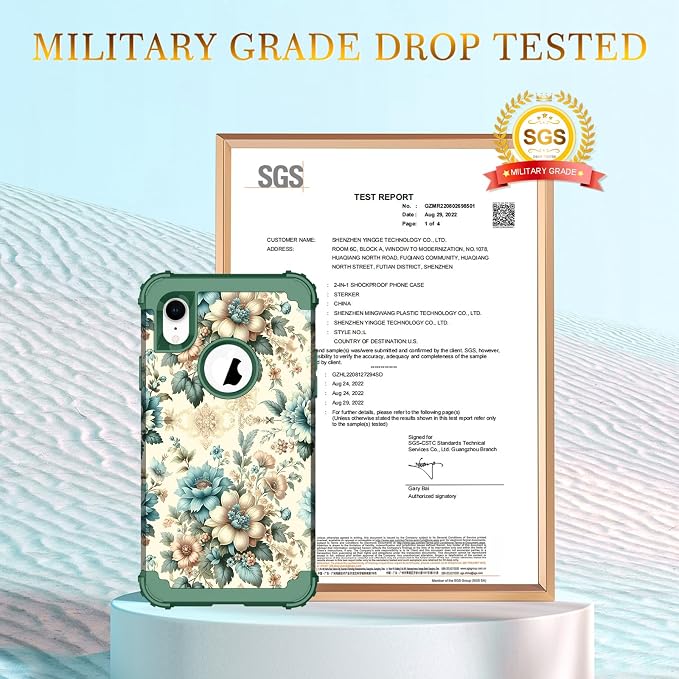 Hocase for iPhone XR Case, Heavy Duty Shockproof Protection Soft Silicone Rubber+Hard Plastic Bumper Hybrid Dual Layer Protective Case for iPhone XR (6.1" Display) 2018 - Teal Blue Flowers
