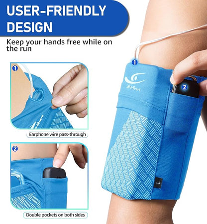 HiRui Universal Sports Armband Cell Phone Armband Sleeves Running Armband for Exercise Workout, Compatible with iPhone 17/17Plus/Pro/16/15/15Plus/14 Samsung Galaxy All Phones (Small, Blue)
