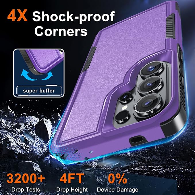for Samsung Galaxy S26 Ultra Case with Screen Protector+Camera Lens Cover,Military Grade Heavy Duty Shockproof Phone Cover with Wrist Lanyard Strap for Samsung S26Ultra,Lavender