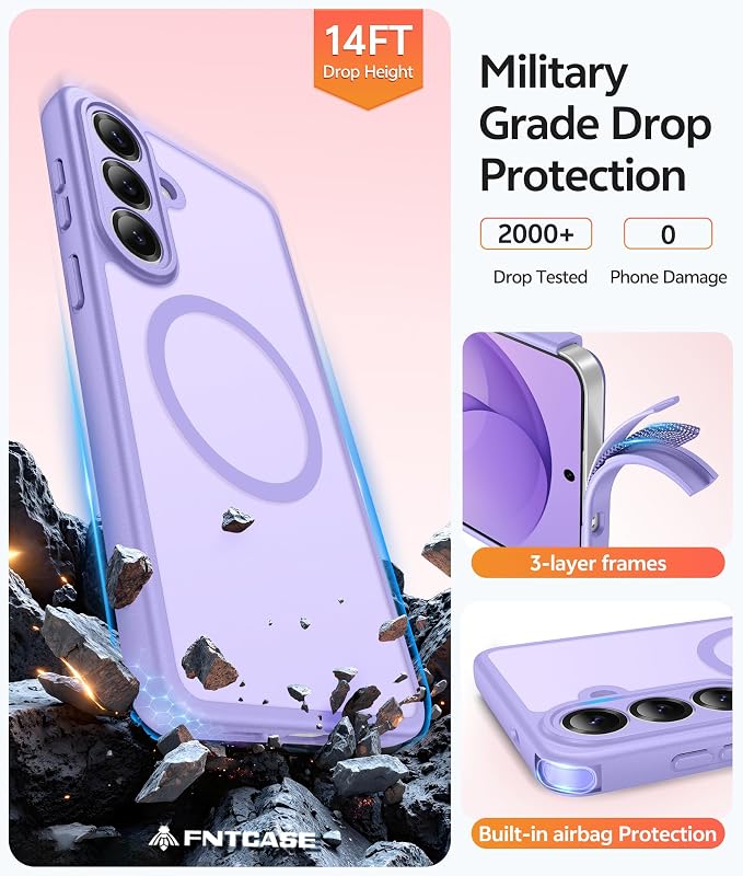 FNTCASE for Samsung Galaxy S26+ Plus Case: [Fit for Magsafe] [Full Camera Protection + Screen Protector] Translucent Matte Military Grade - Shockproof Protective Phone Cover for S26 Plus - Purple