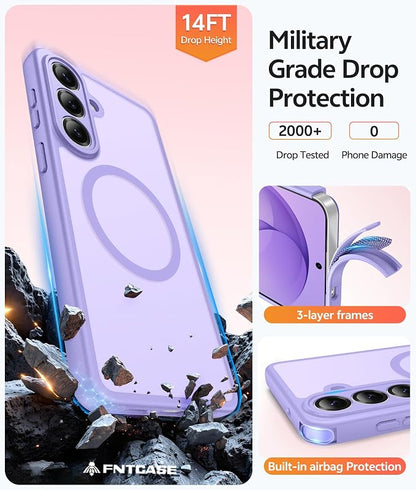 FNTCASE for Samsung Galaxy S26+ Plus Case: [Fit for Magsafe] [Full Camera Protection + Screen Protector] Translucent Matte Military Grade - Shockproof Protective Phone Cover for S26 Plus - Purple