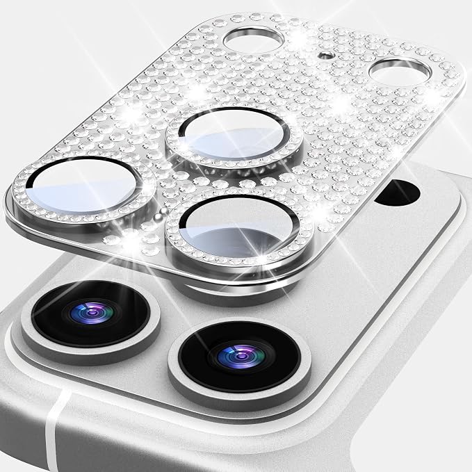 Suoman for iPhone 17 Pro Max Camera Lens Protector, [All-in-one Diamond] [Strong-Adhesion] Metal Frame Tempered Glass Camera Lens Cover -Silver
