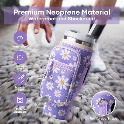 Water Bottle Carrier Bag,Water Bottle Holder with Straps Phone Pockets Fits Stanley Owala 16/24/32/40oz