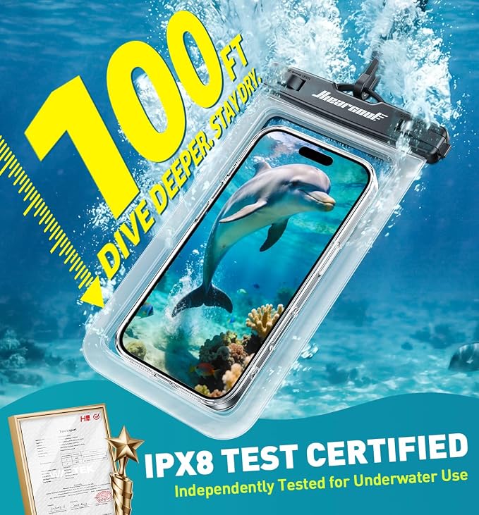 Hiearcool Waterproof Phone Pouch, Waterproof Phone Case, IPX8 Cellphone Dry Bag Compatible for iPhone 17 16 15 14 13 Pro Max Plus Cellphone Up to 8.3", Beach Essentials for Travel-Clear-4Pack