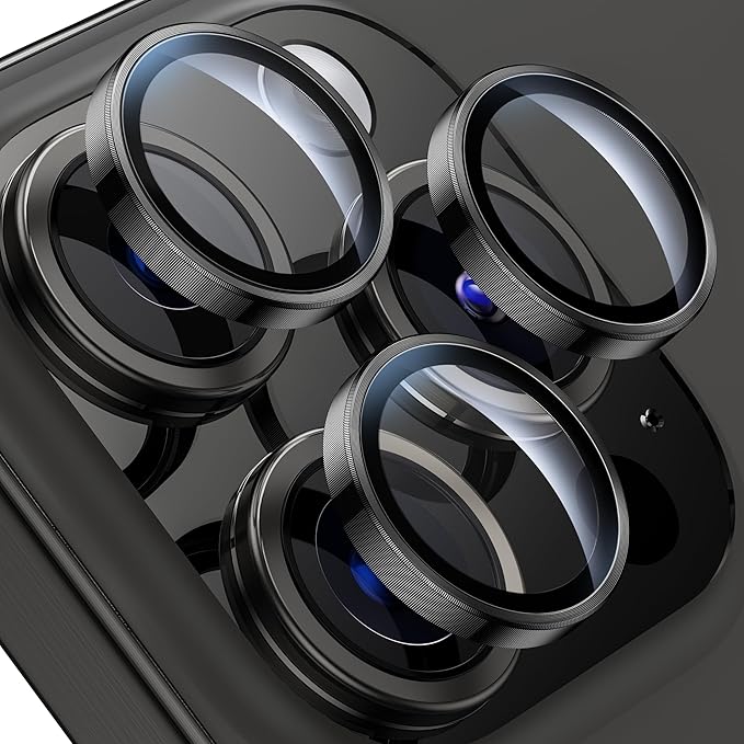 WSKEN for iPhone 15 Pro/iPhone 15 Pro Max Camera Lens Protector,[Keep Original Shooting] Shatterproof 9H Tempered Glass Camera Screen Protector Metal Ring Cover Film Accessories,Black Titanium