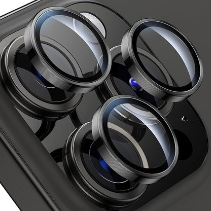 WSKEN for iPhone 15 Pro/iPhone 15 Pro Max Camera Lens Protector,[Keep Original Shooting] Shatterproof 9H Tempered Glass Camera Screen Protector Metal Ring Cover Film Accessories,Black Titanium