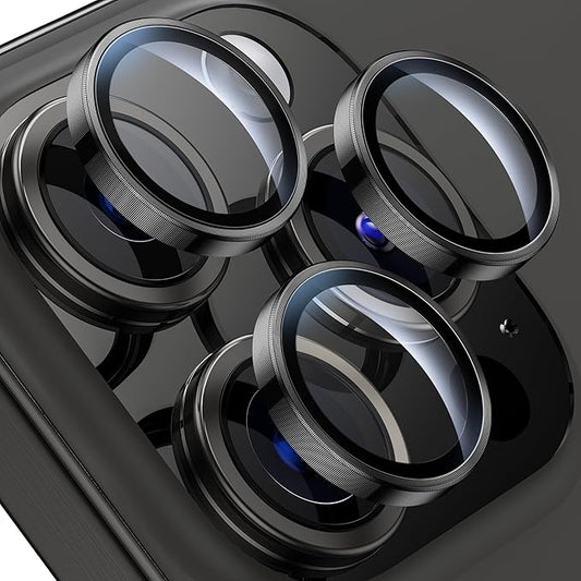 WSKEN for iPhone 15 Pro/iPhone 15 Pro Max Camera Lens Protector,[Keep Original Shooting] Shatterproof 9H Tempered Glass Camera Screen Protector Metal Ring Cover Film Accessories,Black Titanium