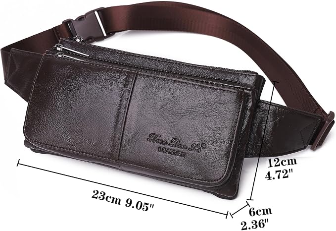 KPYWZER Vintage Leather Fanny Pack Waist Bag for Men Women Outdoor Travel Hunting Hiking Camping Hip Bum Belt Cell Phone Purse Wallet Pouch Retro Crossbody Sling Pouch C