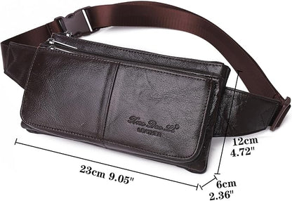KPYWZER Vintage Leather Fanny Pack Waist Bag for Men Women Outdoor Travel Hunting Hiking Camping Hip Bum Belt Cell Phone Purse Wallet Pouch Retro Crossbody Sling Pouch C