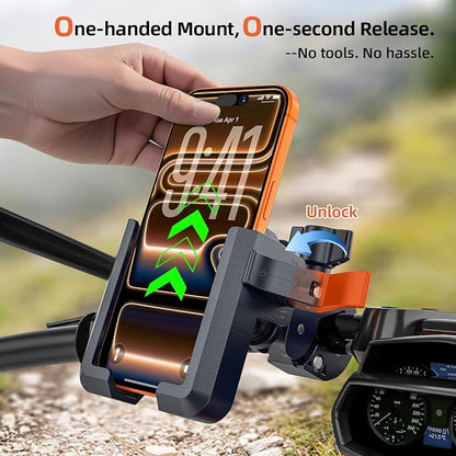 𝐍𝐞𝐰𝐞𝐬𝐭 Anti-Vibration Motorcycle Phone Mount Bike Phone Holder [Camera Friendly] E-Bike Handlebar Phone Holder with Secure Lock, Scooter Phone Holder for Bicycle/ATV Fit 4.7-7'' Phone