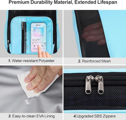 F-color Shower Caddy Portable for College Dorm Essentials - Large Hanging Sturdy Handle Toiletry Tote Bag with Hook, Multiple Pockets, Quick Dry Organizer for Camping, Travel, Gym, Light Blue