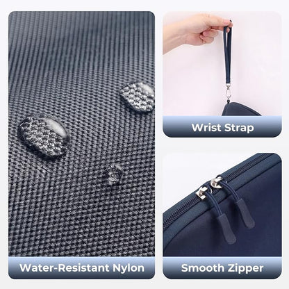 FYY Travel Cable Organizer - 8 Compartments, Lightweight, Water Repellent | With Wrist Strap, Portable Tech Pouch for Cord Charger, Travel and Business Trips Use, Soft Shell Nylon, Navy (Large)