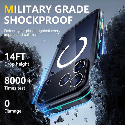 Red2Fire for iPhone 17 Pro Case Waterproof, [Built-in Screen Protector & Camera Protector][Compatible with MagSafe][Full Body Shockproof][IP68 Waterproof][Dustproof] Phone Case 6.3" Blue/Clear