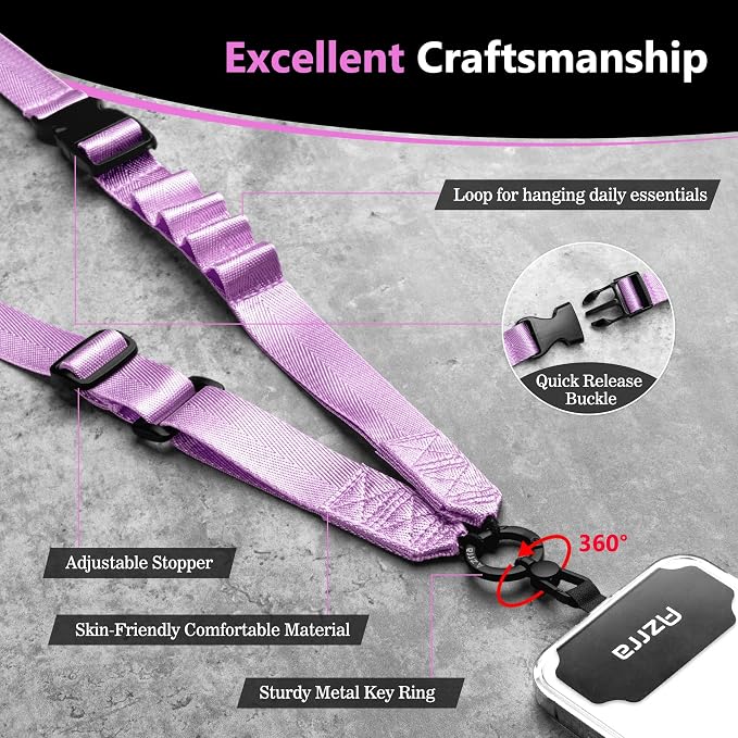 Azrra Adjustable Crossbody Cell Phone Lanyard for iPhone with Phone Tethers & Retractable ID Badge Card Holder (Purple)