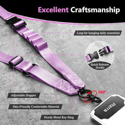 Azrra Adjustable Crossbody Cell Phone Lanyard for iPhone with Phone Tethers & Retractable ID Badge Card Holder (Purple)