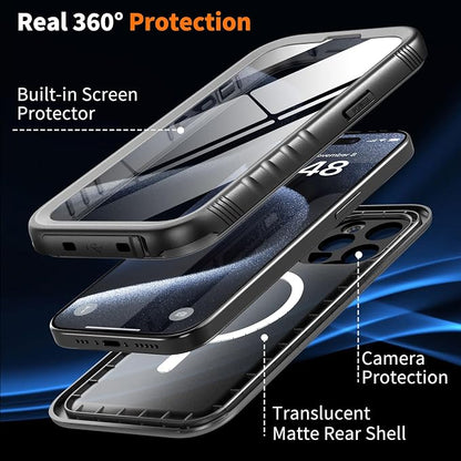 Cozycase for iPhone 14 Pro Waterproof Shockproof Dustproof Case [Compatible with MagSafe] - Heavy Duty/360 Full Body/Military Grade/Rugged Built in Screen/Camera Protector with Lanyard Black