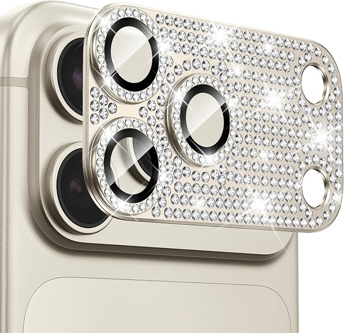 Goton for iPhone 17 Pro Camera Lens Protector Diamond Bling- Not Easy to Fall, Strong Adsorption, Glitter Metal Aluminum Alloy Rear Camera Screen Cover Accessories for 17Pro, Silver