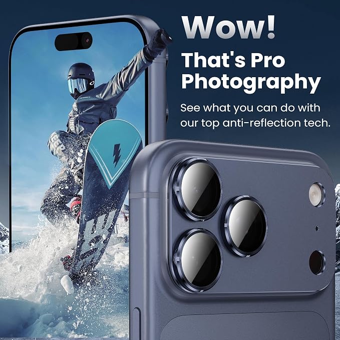 YWXTW Designed for iPhone 17 Pro Camera Lens Protector, [1:1 Perfect Fit] Full Coverage Matte Metal Tempered Glass Camera Screen Cover Accessories, Case Friendly (Deep Blue, iPhone 17 Pro)