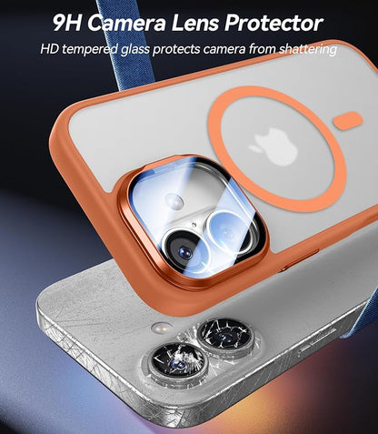 [Upgraded Full Camera Protection] for iPhone 17 Case with Camera Cover Stand [Fit for MagSafe][10FT Mil-Grade Protection] Translucent Magnetic iPhone 17 Phone Case, Orange