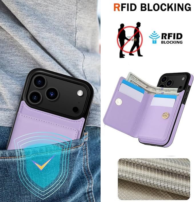 LOHASIC for iPhone 17 Pro Case Wallet with Card Holder, 360° Rotation Ring, RFID Blocking, 5 Card Slots, PU Leather 6.3" Cover for Apple 17 Pro Men Women, Light Purple