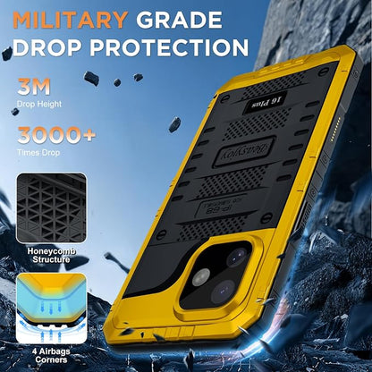 Beasyjoy for iPhone 16 Plus Case Waterproof, Metal Heavy Duty Full Body Protective Case with Built-in Screen Protector, Military Grade Shockproof Dustproof Cover for iPhone 16 Plus 6.7", Yellow