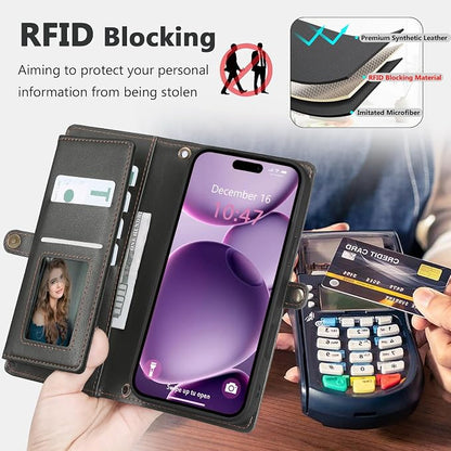 Wallet Case for iPhone 16 Plus with Card Holder/Crossbody Wallet/Strap| RFID Blocking | Magnetic | Kickstand | Detachable | PU Leather Phone Case for iPhone 16 Plus,6.7 in,Black