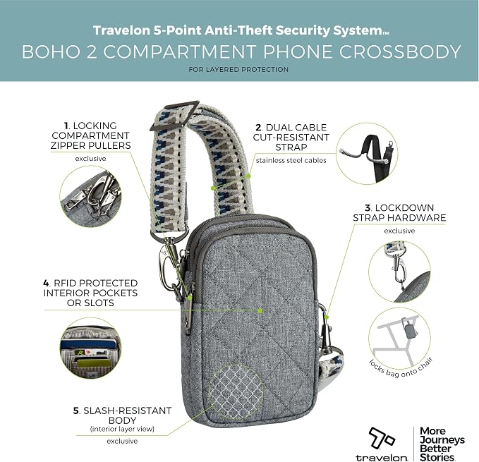Travelon Anti-Theft Boho 2 Compartment Phone Crossbody