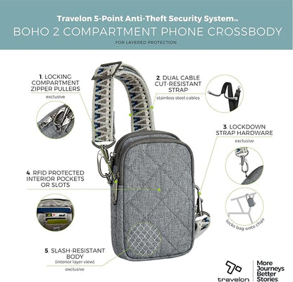 Travelon Anti-Theft Boho 2 Compartment Phone Crossbody