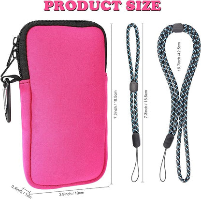 Pwsap Phone Sock, Universal Shock & Impact Resistant Neoprene Pouch with Carabiner and Lanyard Strap Sleeve Case for Hiking & Travelling Phone Bag Fits Phones up to 7 Inches, Rose Pink, M