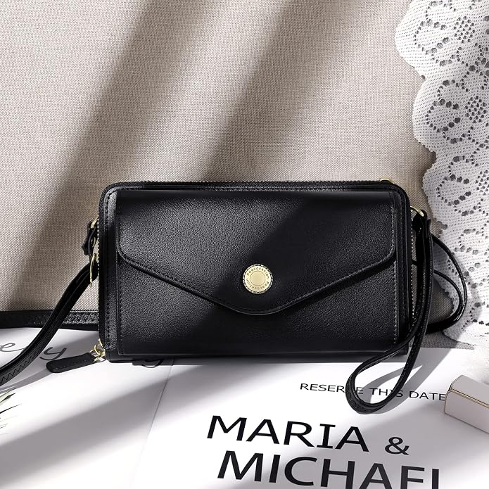 Peacocktion Crossbody Bags for Women RFID Wristlet Wallets Travel Vegan Leather Small Clutch Purses with Phone Pocket Zipper