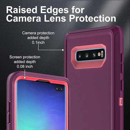 for Samsung Galaxy S10 Plus Case, with 2Pcs [Self Healing Flexible TPU Screen Protector & Camera Lens Protector] Military Grade 3 in 1 Heavy Duty Case for Galaxy S10 Plus (Purple/Pink)