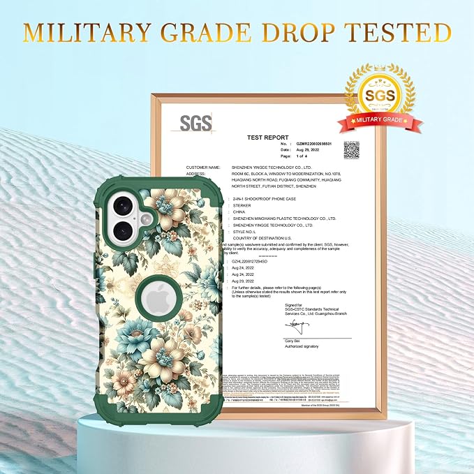 Hocase for iPhone 16 Case 6.1", Heavy Duty Shockproof Protection Soft Silicone Rubber+Hard Plastic Bumpers Hybrid Protective Case for iPhone 16 2024 - Teal Blue Flowers
