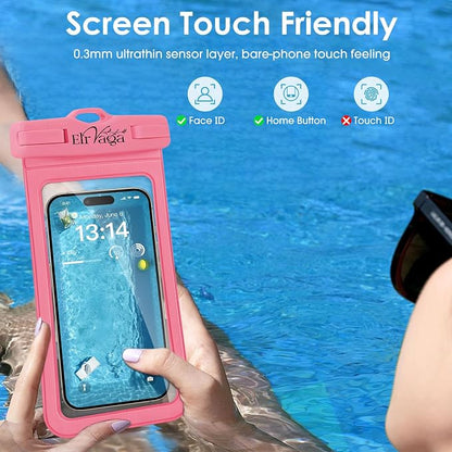 2 Pack IPX8 Waterproof Phone Pouch for iPhone 16/15/14/13 Pro Max Plus (7.2 Inch) - Swimming, Diving, Snorkeling, Snowproof - Touchscreen Friendly Underwater Photography Dry Bag (Pink&Pink)