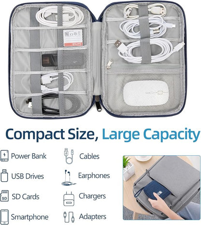 Cord Organizer Travel Case, Cable Organizer Bag for Chargers, USB Cables, Power Bank & Electronics Accessories, Portable Tech Organizer Pouch with Mesh Pockets, Water Resistant Travel Gear Bag