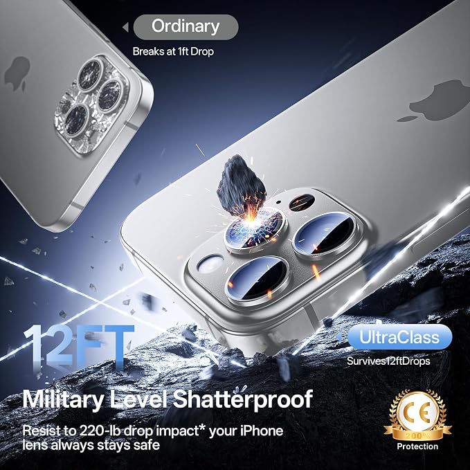 Camera Lens Protector for iPhone 16 Pro Max/iPhone 16 Pro-Single Piece,Ultra Thin Aluminum Alloy Frame,9H Dual-Strength Glass with 99% AR Light Transmittance,Case Friendly,Grey Titanium