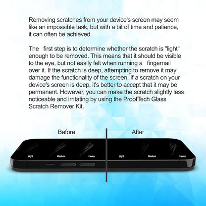 ProofTech Screen Scratch Remover Repair Kit for All Smartphones Tablets and Watches Complete Set of 3 Diamond Polishing Compounds and 3 Wool Cloths and Oleophobic Coating