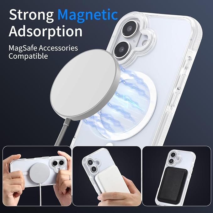 Magnetic Case for iPhone 16 [10Ft Military-Grade Protection] Compatible with MagSafe Shockproof Slim Thin Cover 6.1 inch 16 Phone Case,Clear White