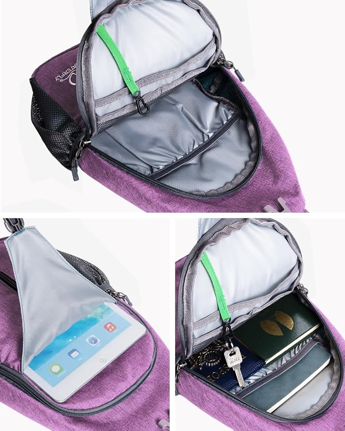 WATERFLY Small Hiking Sling Bag: Crossbody Sling Backpack Chest Bag Daypack for Men Women with Skin-Friendly Shoulder Strap